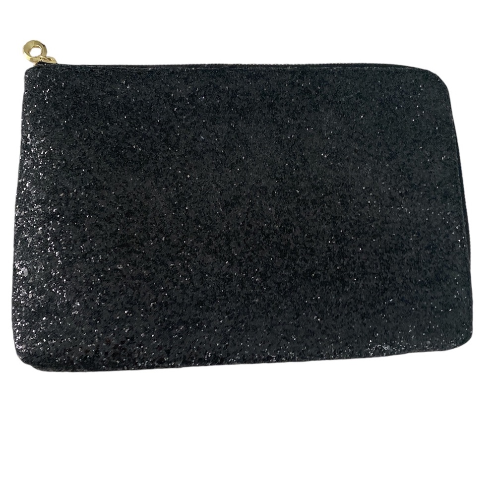 Black sparkle zip clutch